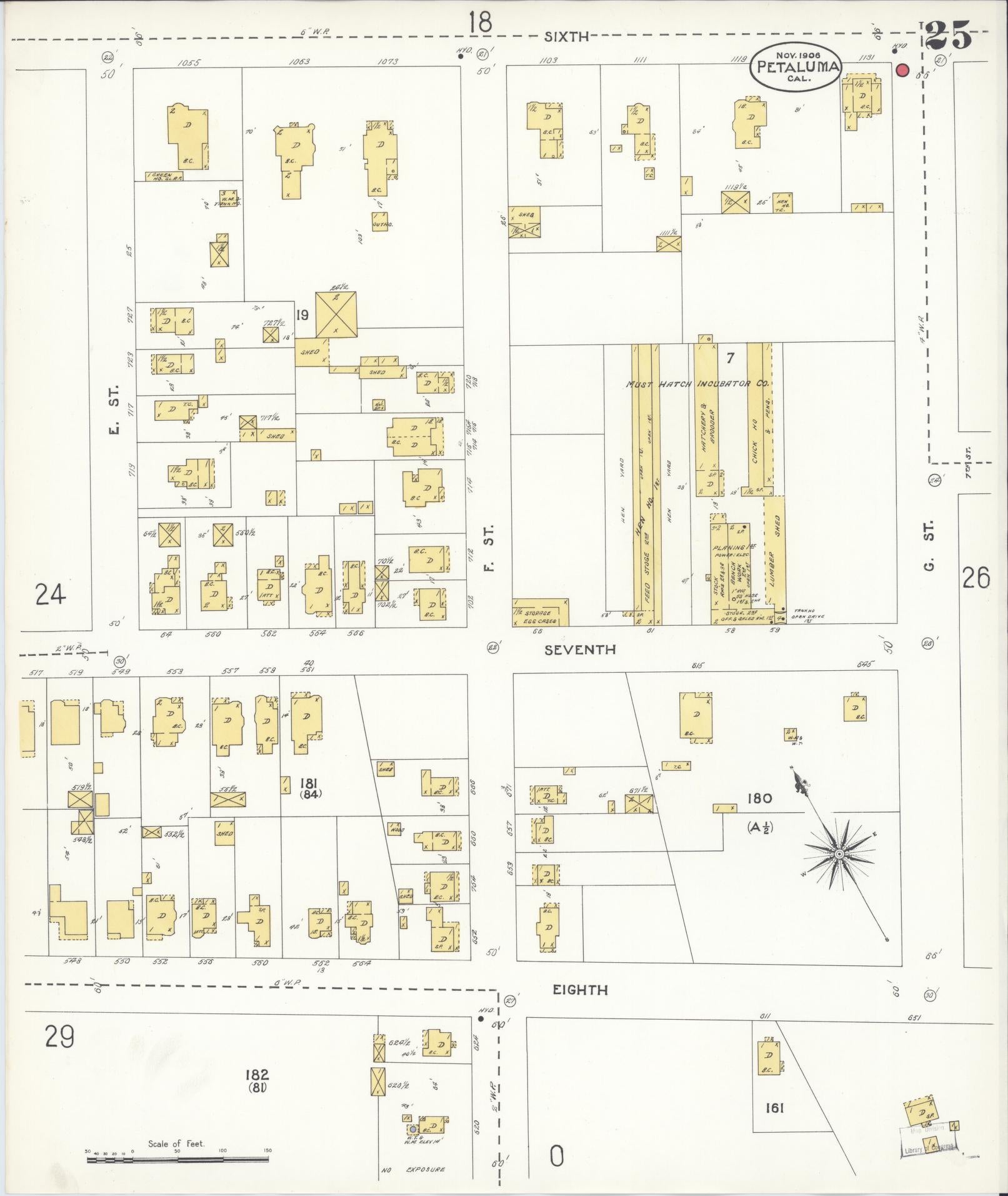 Sanborn Fire Insurance Map from Petaluma, Sonoma County, California (1906), Sheet #0025 - Complete Map Set gallery image, historic Sanborn map, vintage wall art, California California