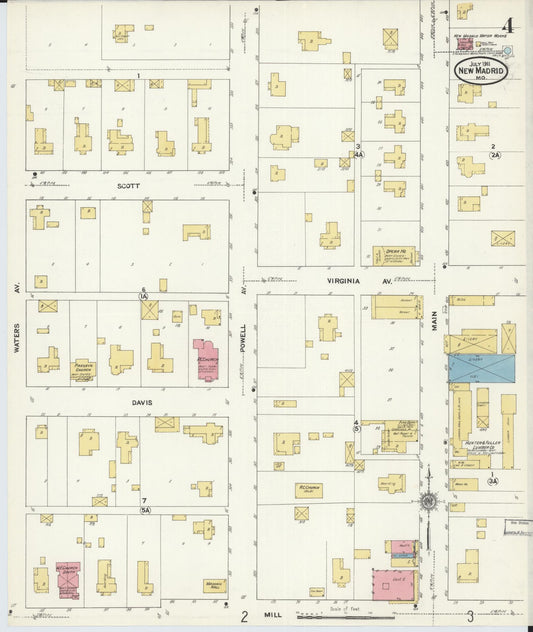 Sanborn Fire Insurance Map from New Madrid, New Madrid County, Missouri (1911), Sheet #0004 - Historic Sanborn Fire Insurance Map Print, vintage old map wall art, antique decor, genealogy gift, Missouri Missouri map