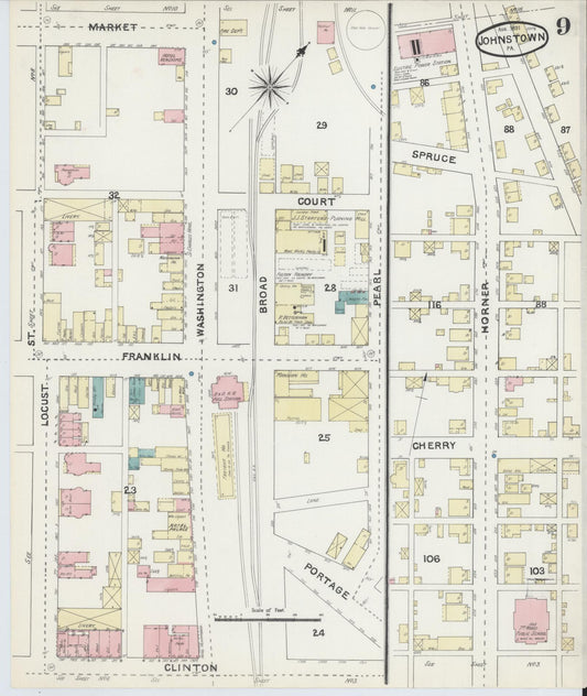Sanborn Fire Insurance Map from Johnstown, Cambria County, Pennsylvania (1891), Sheet #0009 - Historic Sanborn Fire Insurance Map Print, vintage old map wall art, antique decor, genealogy gift, Pennsylvania Pennsylvania map