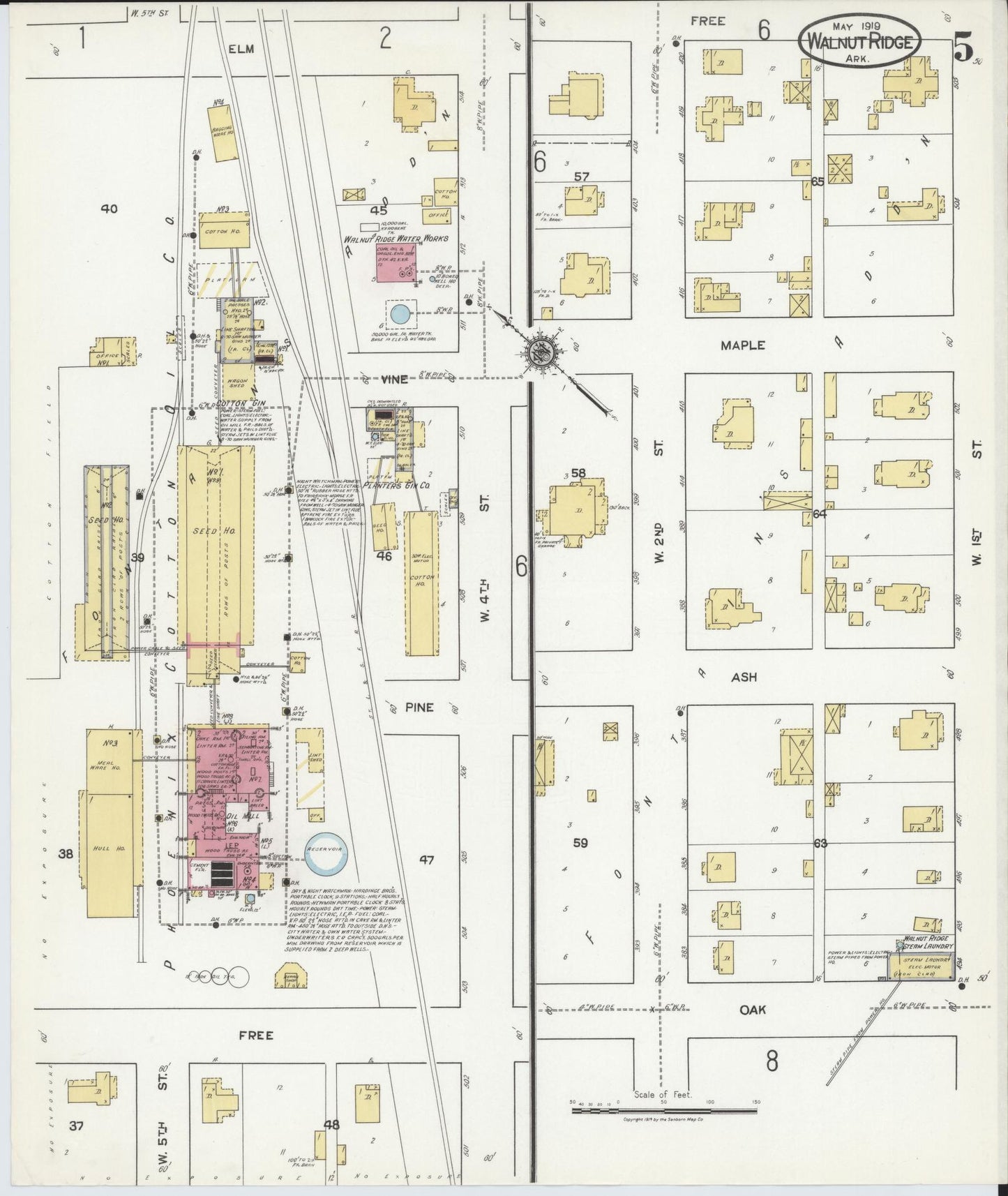 Sanborn Fire Insurance Map from Walnut Ridge, Lawrence County, Arkansas (1919), Sheet #0005 - Complete Map Set gallery image, historic Sanborn map, vintage wall art, Arkansas Arkansas