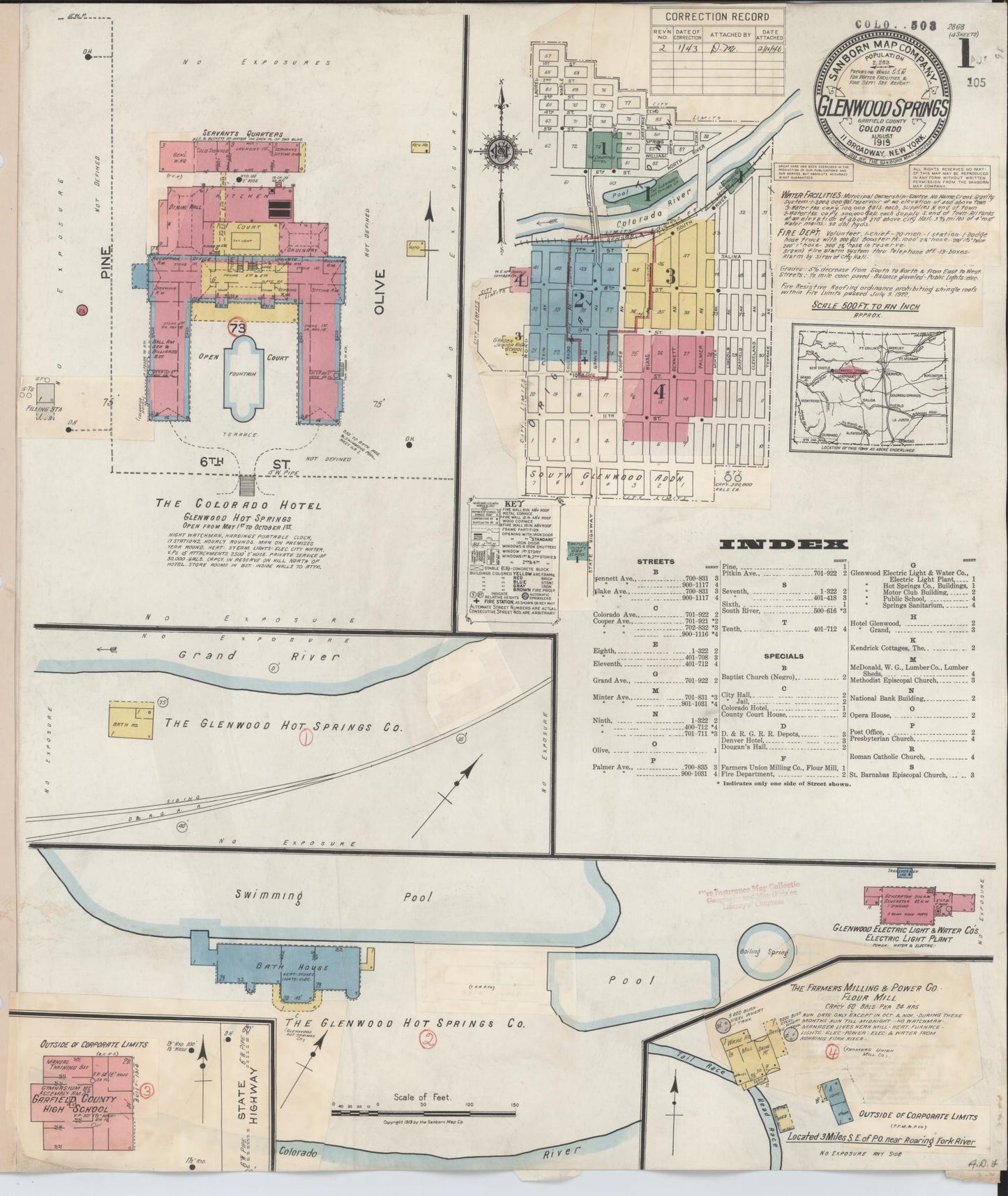 Sanborn Fire Insurance Map from Glenwood Springs, Garfield County, Colorado (1943), Sheet #0001 - Historic Sanborn Fire Insurance Map Print, vintage old map wall art, antique decor, genealogy gift, Colorado Colorado map