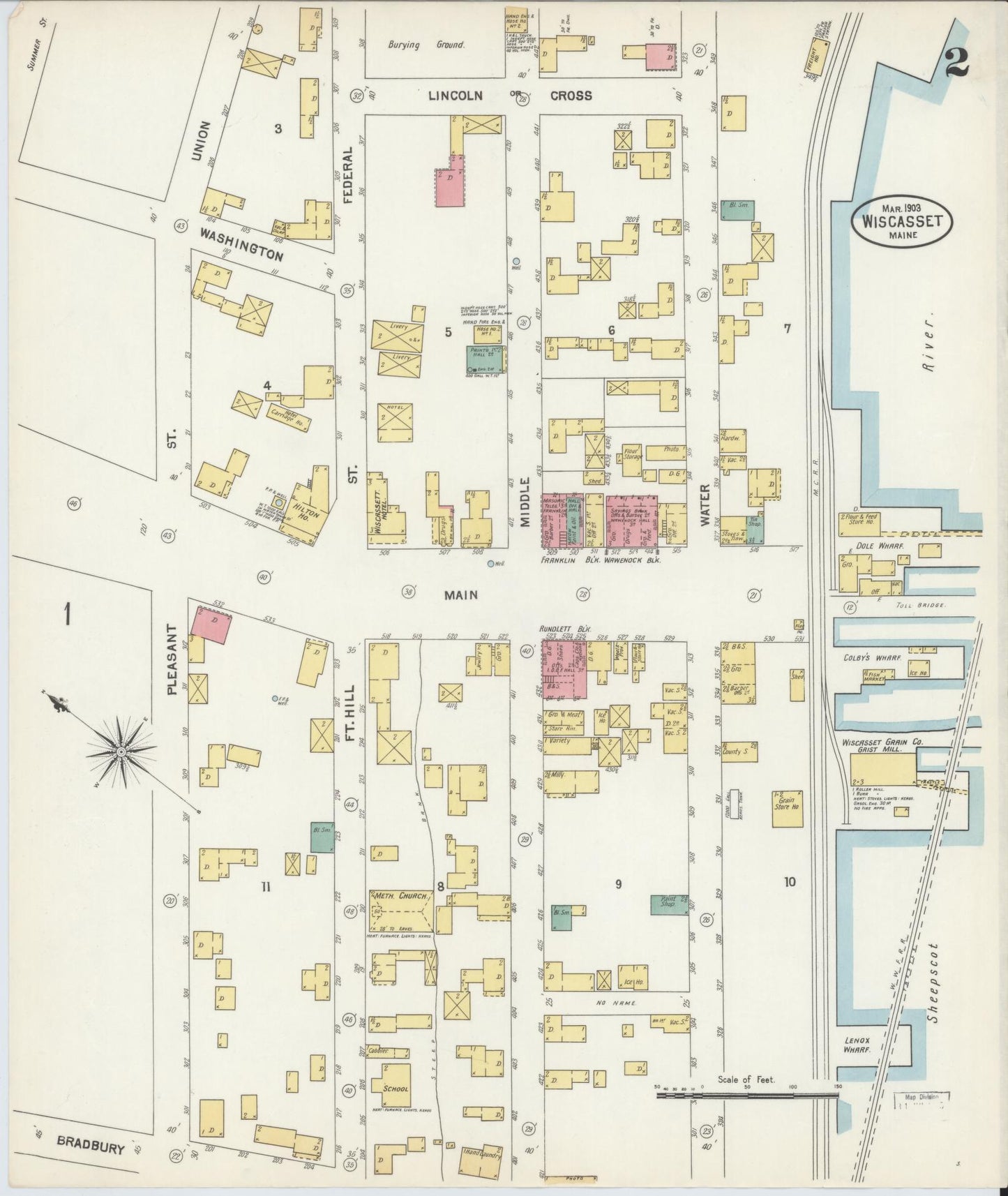 Sanborn Fire Insurance Map from Wiscasset, Lincoln County, Maine (1903), Sheet #0002 - Complete Map Set gallery image, historic Sanborn map, vintage wall art, Maine Maine