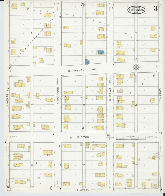 Sanborn Fire Insurance Map from Ludington, Mason County, Michigan (1916), Sheet #0003 - Historic Sanborn Fire Insurance Map Print, vintage old map wall art, antique decor, genealogy gift, Michigan Michigan map