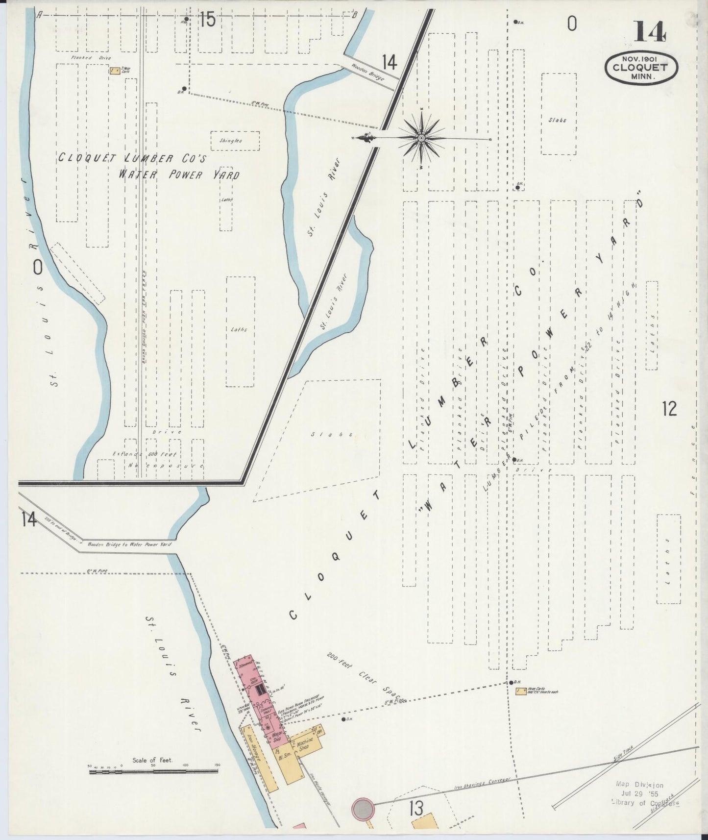 Sanborn Fire Insurance Map from Cloquet, Carlton County, Minnesota (1901), Sheet #0014 - Complete Map Set gallery image, historic Sanborn map, vintage wall art, Minnesota Minnesota