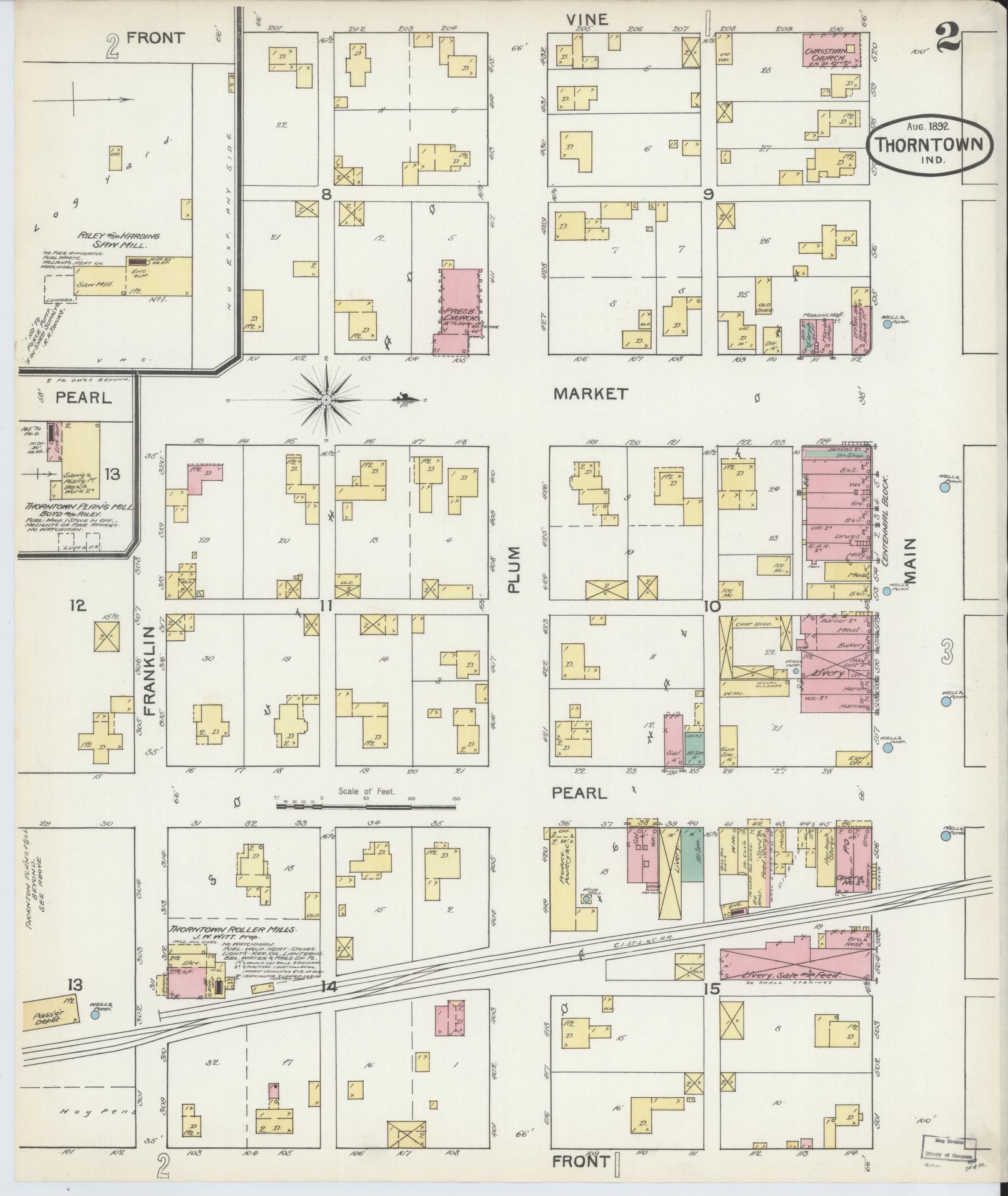 Sanborn Fire Insurance Map from Thorntown, Boone County, Indiana (1892), Sheet #0002 - Historic Sanborn Fire Insurance Map Print, vintage old map wall art, antique decor, genealogy gift, Indiana Indiana map
