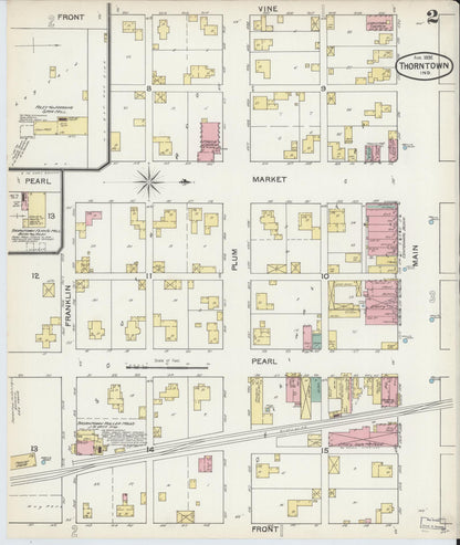 Sanborn Fire Insurance Map from Thorntown, Boone County, Indiana (1892), Sheet #0002 - Historic Sanborn Fire Insurance Map Print, vintage old map wall art, antique decor, genealogy gift, Indiana Indiana map