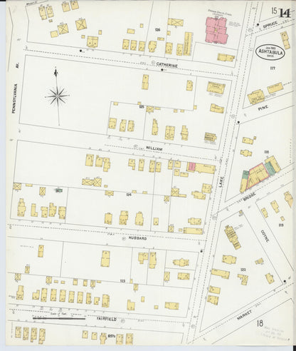 Sanborn Fire Insurance Map from Ashtabula, Ashtabula County, Ohio (1903), Sheet #0014 - Historic Sanborn Fire Insurance Map Print, vintage old map wall art, antique decor, genealogy gift, Ohio Ohio map