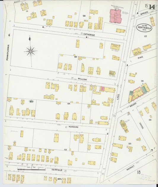 Sanborn Fire Insurance Map from Ashtabula, Ashtabula County, Ohio (1903), Sheet #0014 - Historic Sanborn Fire Insurance Map Print, vintage old map wall art, antique decor, genealogy gift, Ohio Ohio map