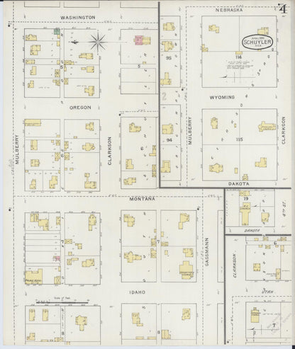 Sanborn Fire Insurance Map from Schuyler, Colfax County, Nebraska (1894), Sheet #0004 - Complete Map Set gallery image, historic Sanborn map, vintage wall art, Nebraska Nebraska