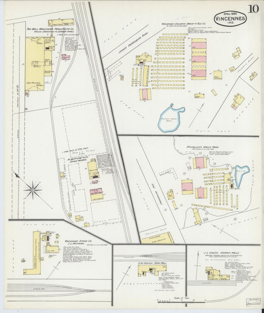 Sanborn Fire Insurance Map from Vincennes, Knox County, Indiana (1892), Sheet #0010 - Historic Sanborn Fire Insurance Map Print, vintage old map wall art, antique decor, genealogy gift, Indiana Indiana map