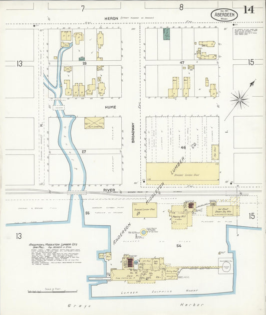Sanborn Fire Insurance Map from Aberdeen, Grays Harbor County, Washington (1901), Sheet #0014 - Historic Sanborn Fire Insurance Map Print, vintage old map wall art, antique decor, genealogy gift, Washington Washington map
