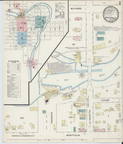 Sanborn Fire Insurance Map from Greenville, Montcalm County, Michigan (1887), Sheet #0001 - Complete Map Set gallery image, historic Sanborn map, vintage wall art, Michigan Michigan
