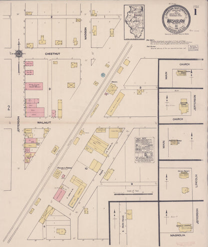 Sanborn Fire Insurance Map from Washburn, Woodford County, Illinois (1922), Sheet #0001 - Historic Sanborn Fire Insurance Map Print, vintage old map wall art, antique decor, genealogy gift, Illinois Illinois map