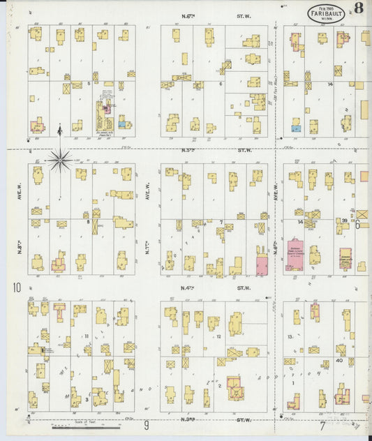 Sanborn Fire Insurance Map from Faribault, Rice County, Minnesota (1905), Sheet #0008 - Historic Sanborn Fire Insurance Map Print, vintage old map wall art, antique decor, genealogy gift, Minnesota Minnesota map