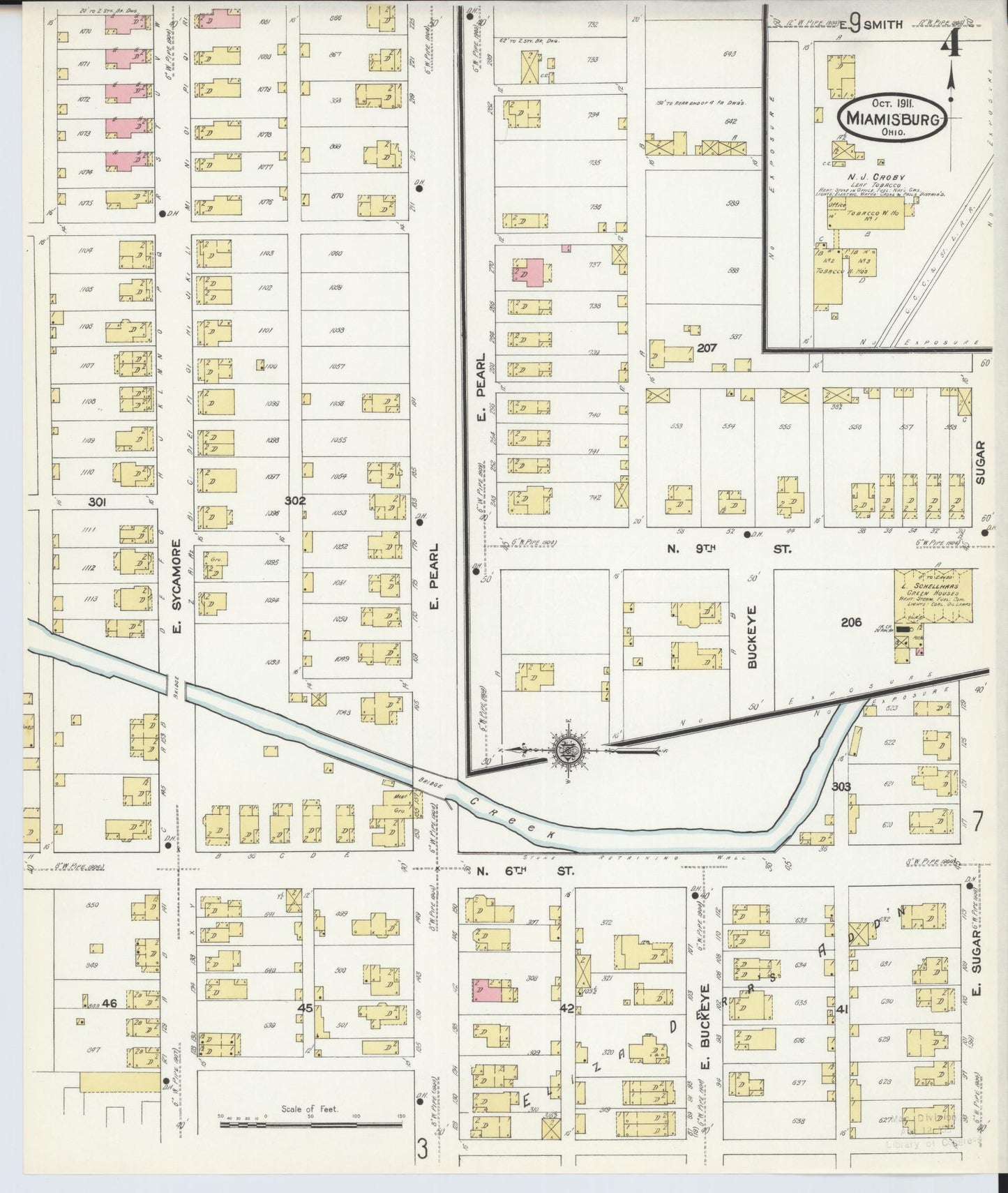 Sanborn Fire Insurance Map from Miamisburg, Montgomery County, Ohio (1911), Sheet #0004 - Historic Sanborn Fire Insurance Map Print, vintage old map wall art, antique decor, genealogy gift, Ohio Ohio map