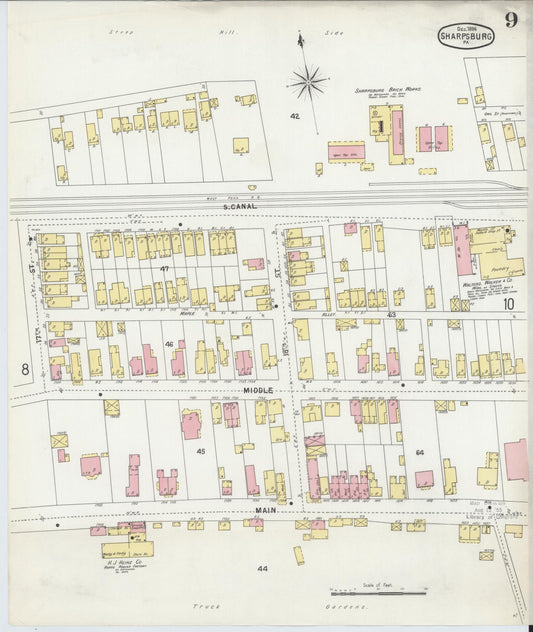 Sanborn Fire Insurance Map from Sharpsburg, Allegheny County, Pennsylvania (1896), Sheet #0009 - Historic Sanborn Fire Insurance Map Print, vintage old map wall art, antique decor, genealogy gift, Pennsylvania Pennsylvania map