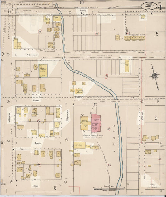 Sanborn Fire Insurance Map from Rainier, Columbia County, Oregon (1931), Sheet #0004 - Historic Sanborn Fire Insurance Map Print, vintage old map wall art, antique decor, genealogy gift, Oregon Oregon map