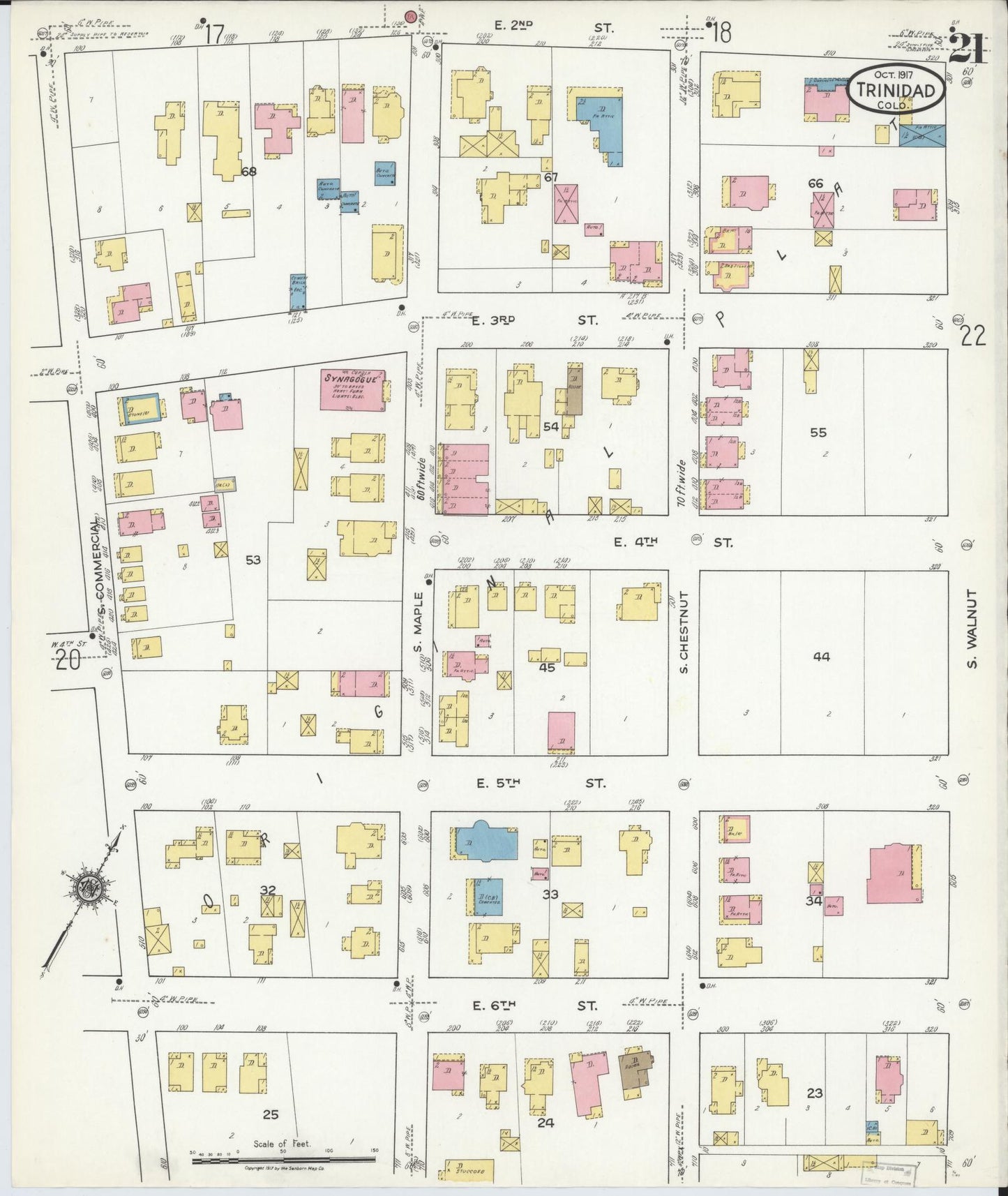 Sanborn Fire Insurance Map from Trinidad, Las Animas County, Colorado (1917), Sheet #0021 - Historic Sanborn Fire Insurance Map Print, vintage old map wall art, antique decor, genealogy gift, Colorado Colorado map