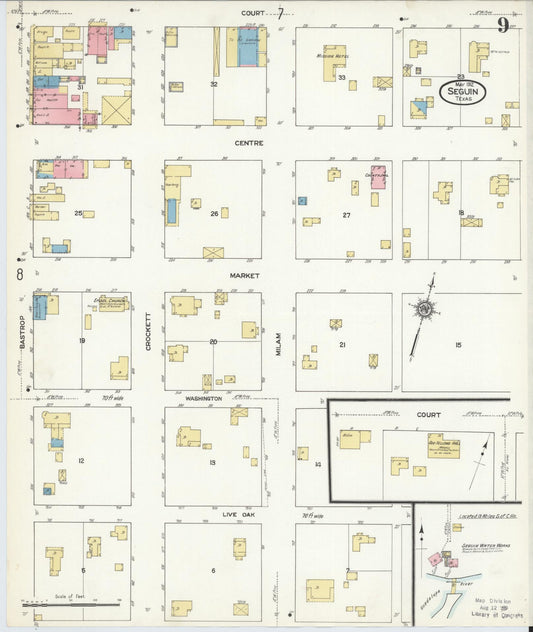 Sanborn Fire Insurance Map from Seguin, Guadalupe County, Texas (1912), Sheet #0009 - Historic Sanborn Fire Insurance Map Print, vintage old map wall art, antique decor, genealogy gift, Texas Texas map