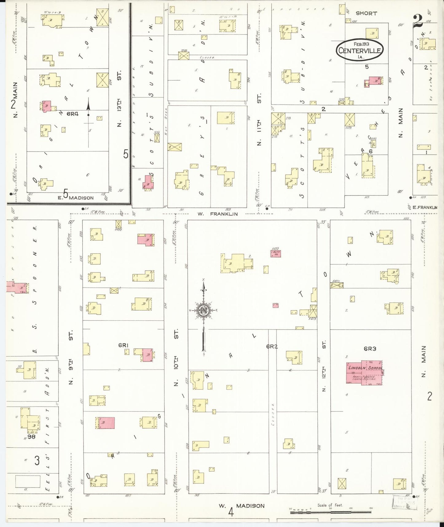 Sanborn Fire Insurance Map from Centerville, Appanoose County, Iowa (1913), Sheet #0002 - Historic Sanborn Fire Insurance Map Print, vintage old map wall art