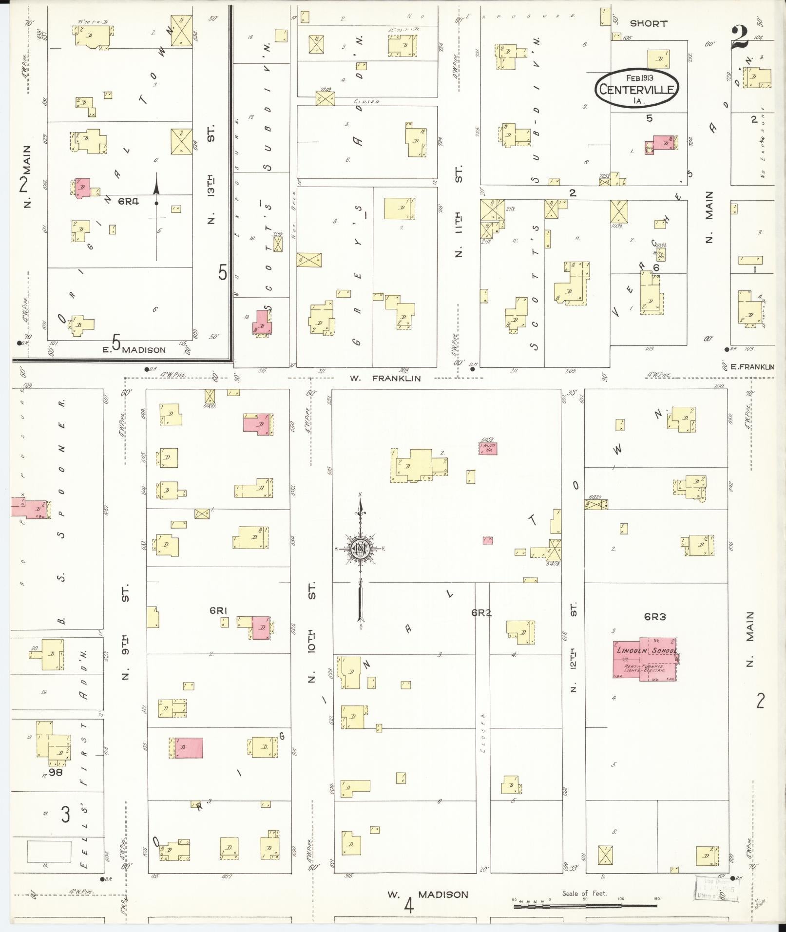 Sanborn Fire Insurance Map from Centerville, Appanoose County, Iowa (1913), Sheet #0002 - Historic Sanborn Fire Insurance Map Print, vintage old map wall art