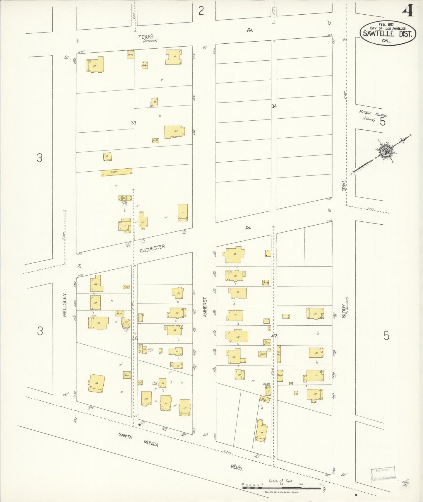 Sanborn Fire Insurance Map from Sawtelle, Los Angeles County, California (1921), Sheet #0004 - Complete Map Set gallery image, historic Sanborn map, vintage wall art, California California
