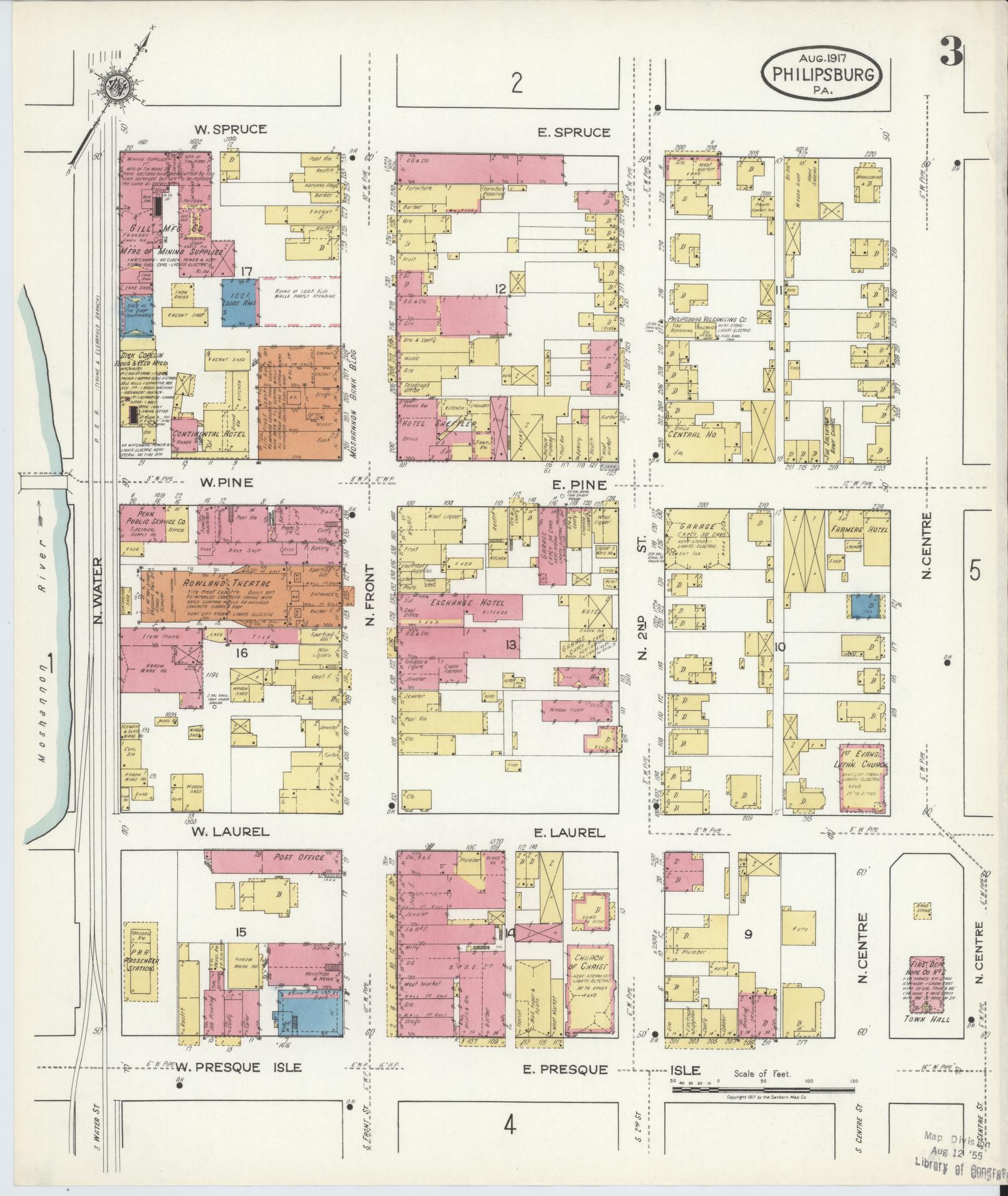 Sanborn Fire Insurance Map from Philipsburg, Centre County, Pennsylvania (1917), Sheet #0003 - Complete Map Set gallery image, historic Sanborn map, vintage wall art, Pennsylvania Pennsylvania