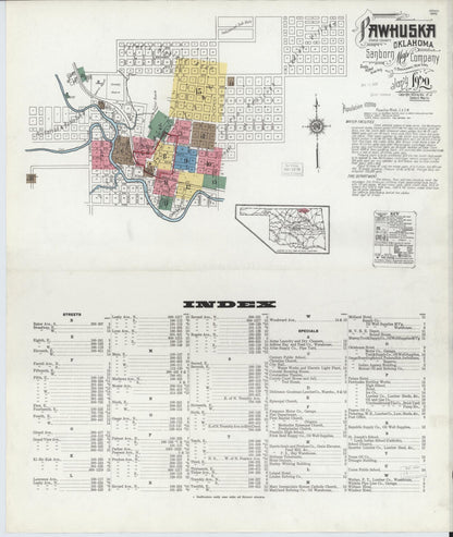 Sanborn Fire Insurance Map from Pawhuska, Osage County, Oklahoma (1920), Sheet #0001 - Complete Map Set gallery image, historic Sanborn map, vintage wall art, Oklahoma Oklahoma