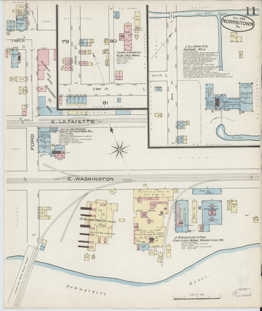 Sanborn Fire Insurance Map from Norristown, Montgomery County, Pennsylvania (1886), Sheet #0011 - Historic Sanborn Fire Insurance Map Print, vintage old map wall art, antique decor, genealogy gift, Pennsylvania Pennsylvania map