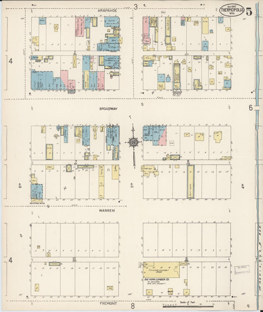 Sanborn Fire Insurance Map from Thermopolis, Hot Springs County, Wyoming (1912), Sheet #0005 - Historic Sanborn Fire Insurance Map Print, vintage old map wall art, antique decor, genealogy gift, Wyoming Wyoming map