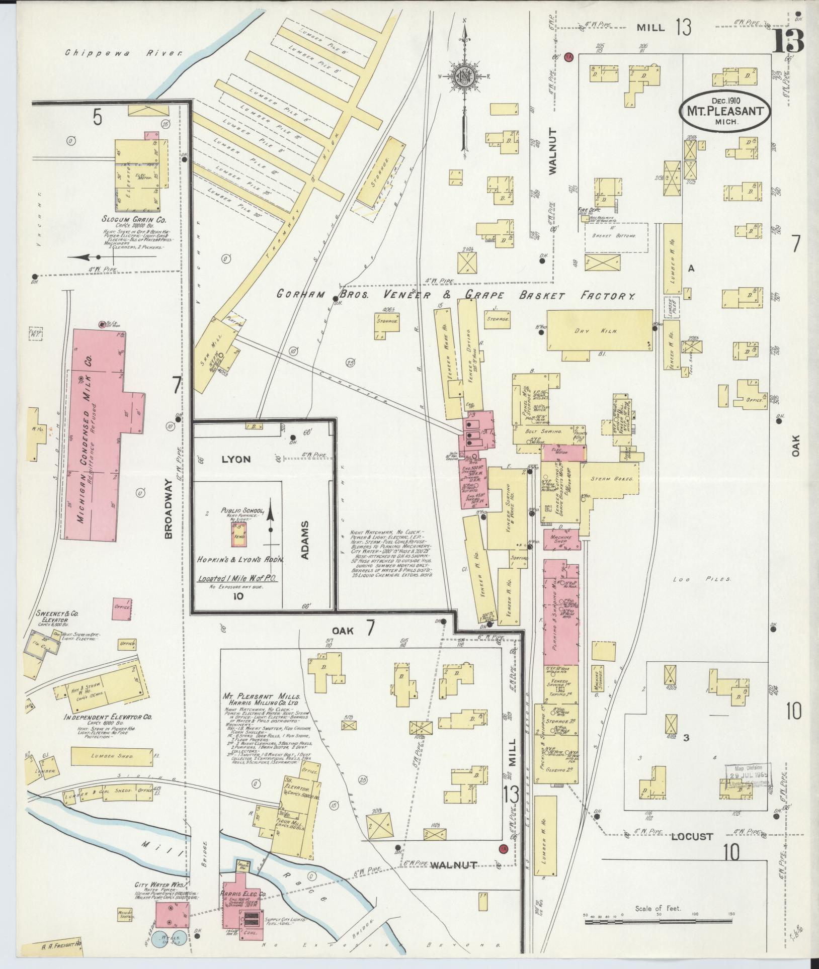 Sanborn Fire Insurance Map from Mount Pleasant, Isabella County, Michigan (1910), Sheet #0013 - Complete Map Set gallery image, historic Sanborn map, vintage wall art, Michigan Michigan