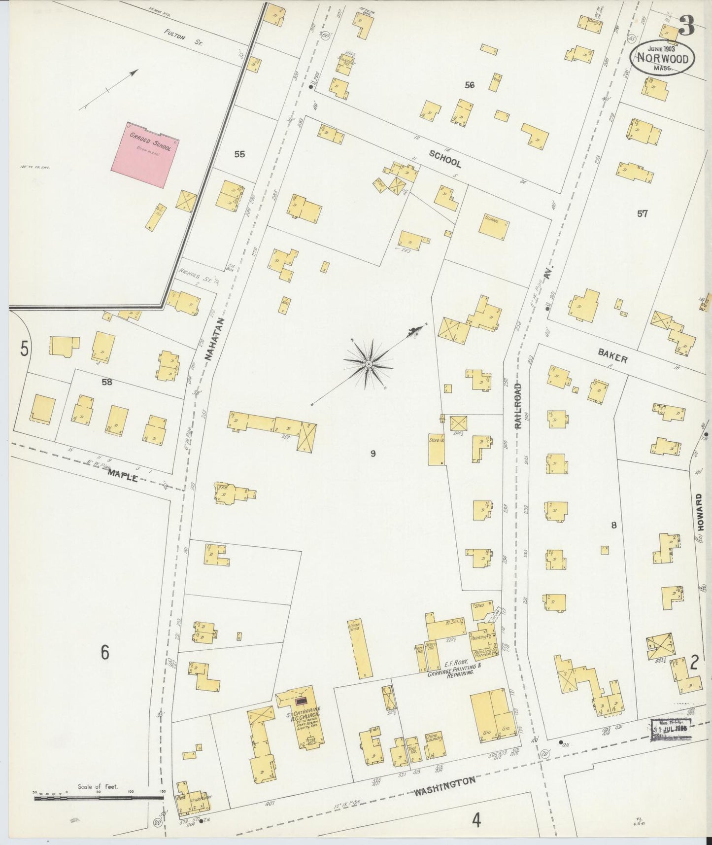 Sanborn Fire Insurance Map from Norwood, Norfolk County, Massachusetts (1903), Sheet #0003 - Historic Sanborn Fire Insurance Map Print, vintage old map wall art, antique decor, genealogy gift, Massachusetts Massachusetts map