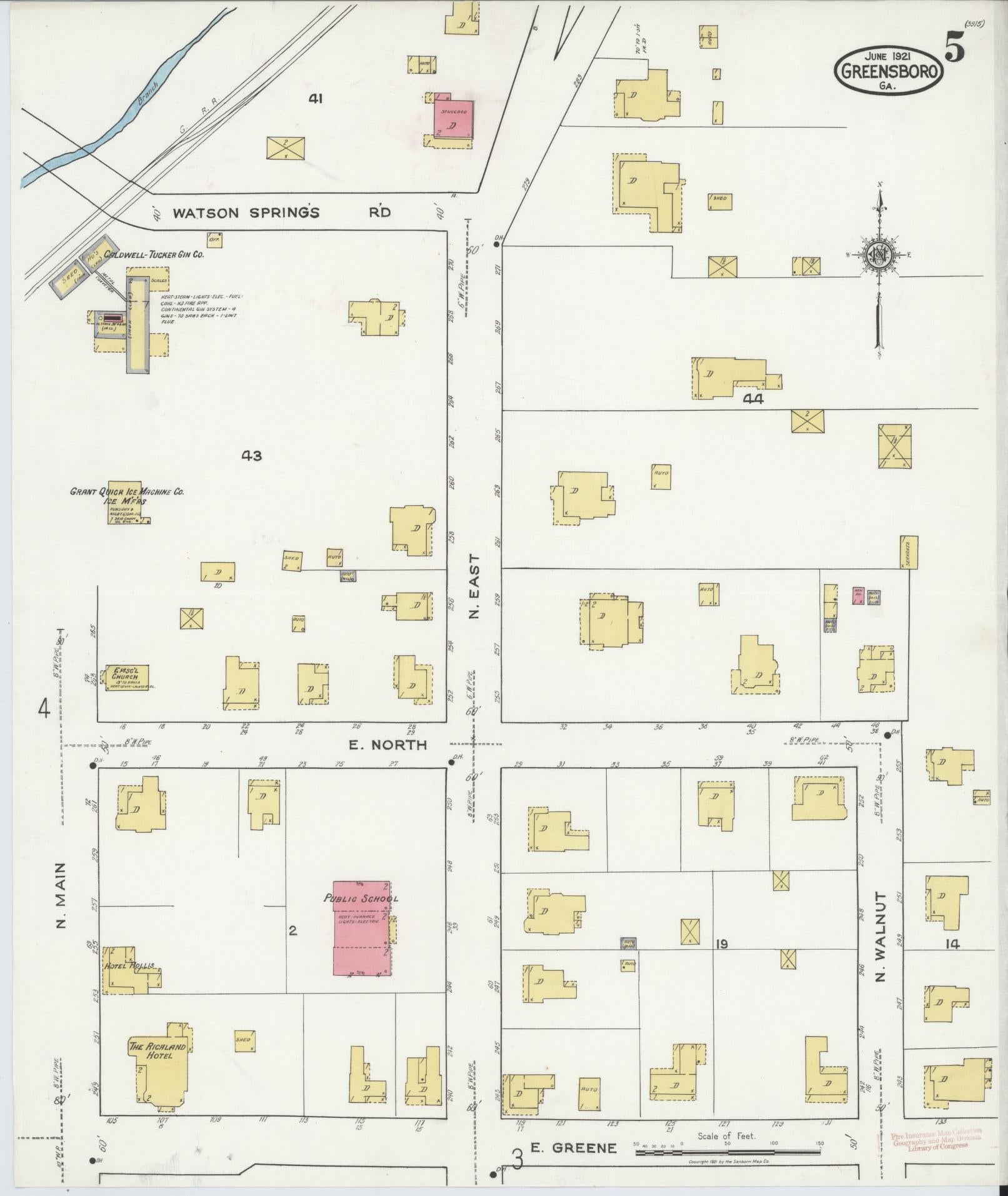 Sanborn Fire Insurance Map from Greensboro, Greene County, Georgia (1921), Sheet #0005 - Complete Map Set gallery image, historic Sanborn map, vintage wall art, Georgia Georgia