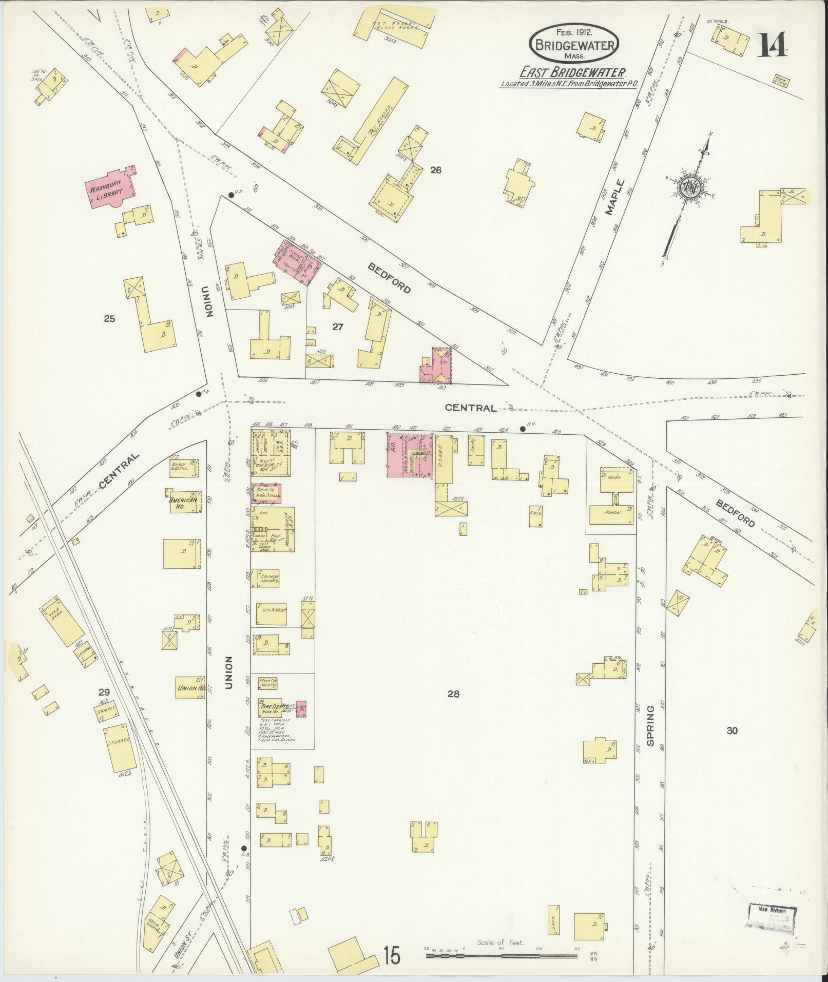 Sanborn Fire Insurance Map from Bridgewater, Plymouth County, Massachusetts (1912), Sheet #0014 - Complete Map Set gallery image, historic Sanborn map, vintage wall art, Massachusetts Massachusetts