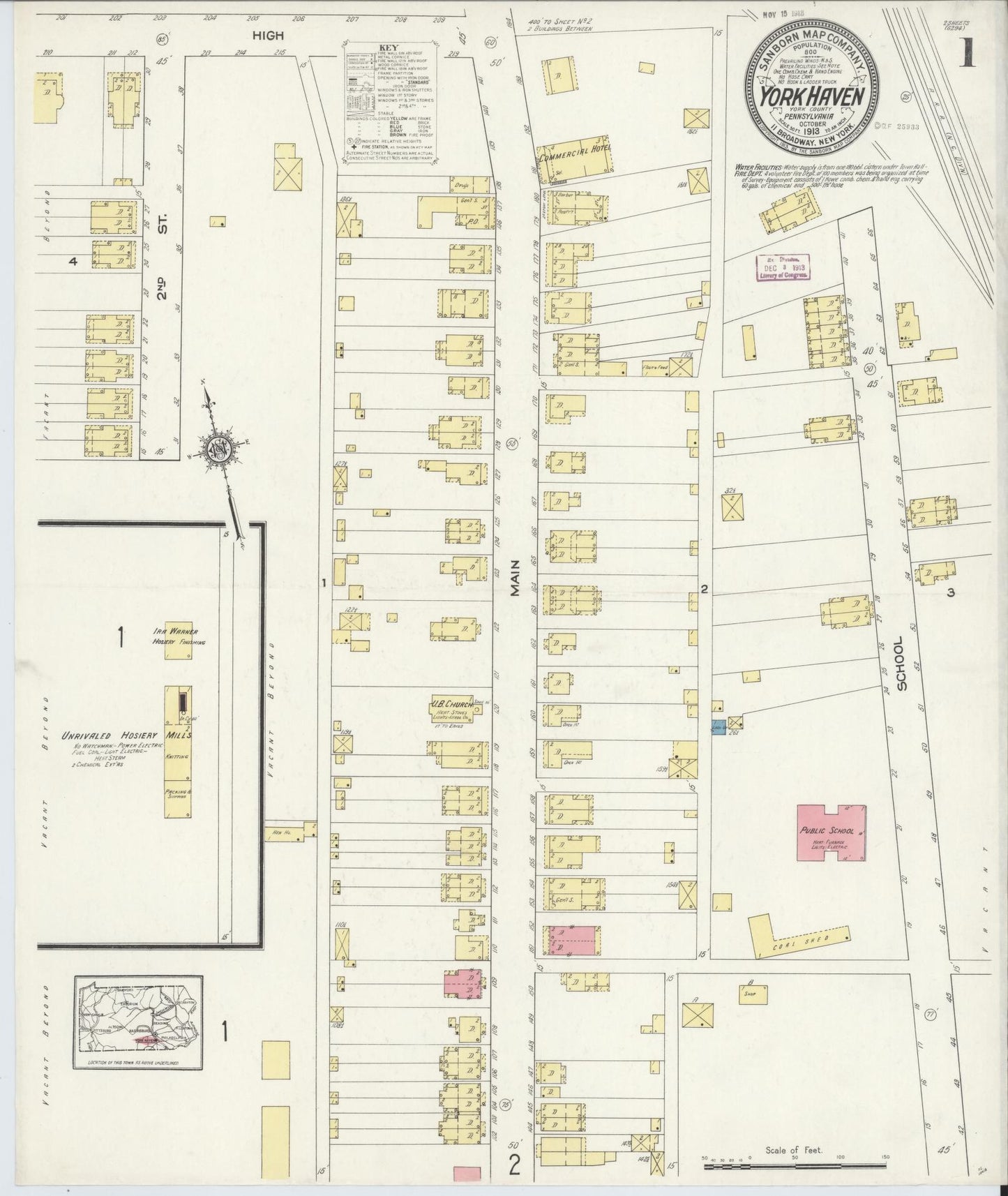 Sanborn Fire Insurance Map from York Haven, York County, Pennsylvania (1913), Sheet #0001 - Complete Map Set gallery image, historic Sanborn map, vintage wall art, Pennsylvania Pennsylvania
