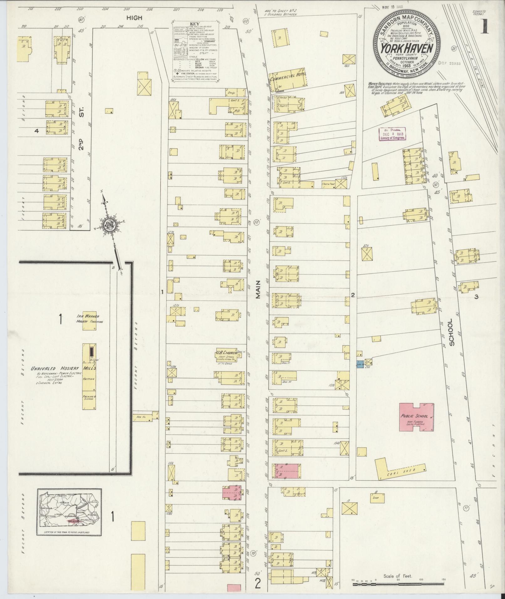 Sanborn Fire Insurance Map from York Haven, York County, Pennsylvania (1913), Sheet #0001 - Complete Map Set gallery image, historic Sanborn map, vintage wall art, Pennsylvania Pennsylvania