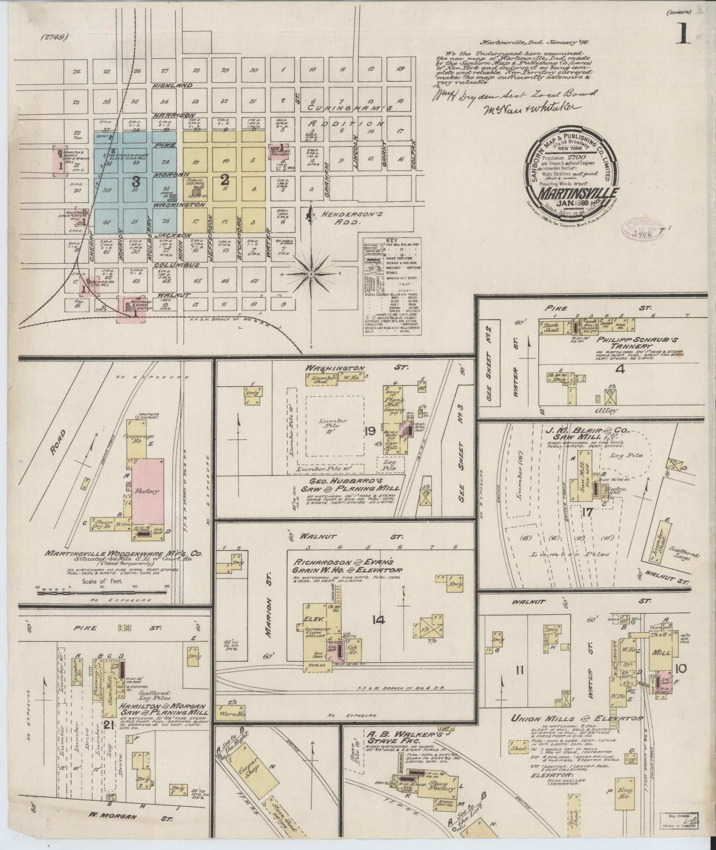 Sanborn Fire Insurance Map from Martinsville, Morgan County, Indiana (1888), Sheet #0001 - Complete Map Set gallery image, historic Sanborn map, vintage wall art, Indiana Indiana