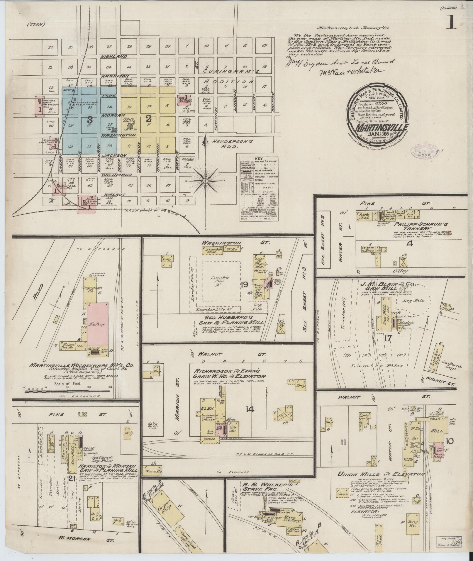 Sanborn Fire Insurance Map from Martinsville, Morgan County, Indiana (1888), Sheet #0001 - Complete Map Set gallery image, historic Sanborn map, vintage wall art, Indiana Indiana