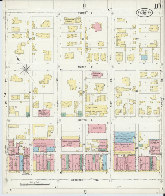 Sanborn Fire Insurance Map from Fort Smith, Sebastian County, Arkansas (1897), Sheet #0010 - Historic Sanborn Fire Insurance Map Print, vintage old map wall art, antique decor, genealogy gift, Arkansas Arkansas map