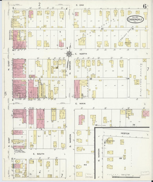 Sanborn Fire Insurance Map from Carbondale, Jackson County, Illinois (1913), Sheet #0006 - Historic Sanborn Fire Insurance Map Print, vintage old map wall art, antique decor, genealogy gift, Illinois Illinois map