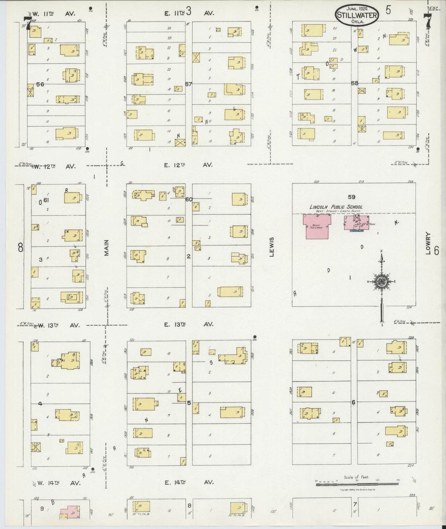 Sanborn Fire Insurance Map from Stillwater, Payne County, Oklahoma (1924), Sheet #0007 - Complete Map Set gallery image, historic Sanborn map, vintage wall art, Oklahoma Oklahoma