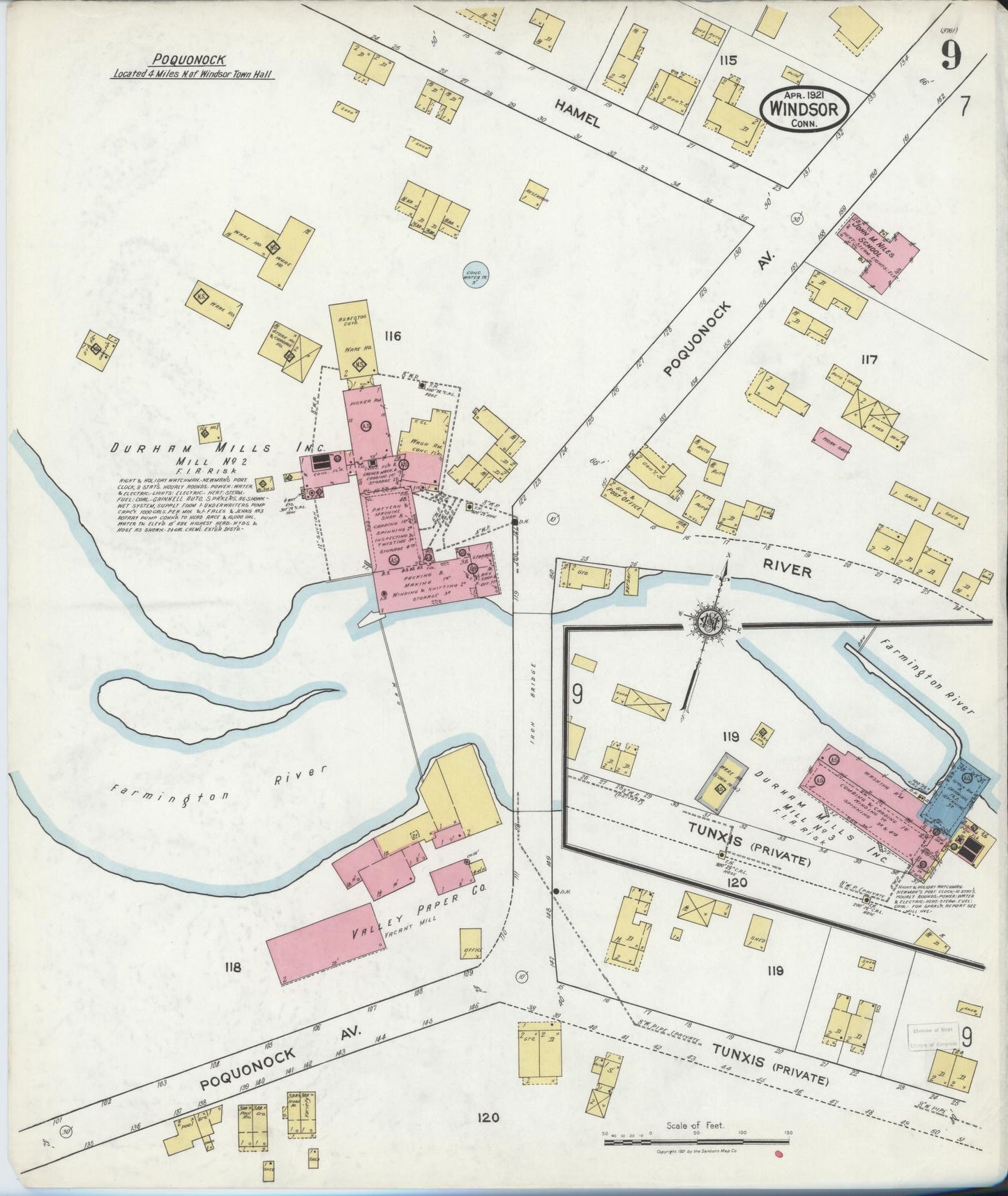 Sanborn Fire Insurance Map from Windsor, Hartford County, Connecticut (1921), Sheet #0009 - Complete Map Set gallery image, historic Sanborn map, vintage wall art, Connecticut Connecticut