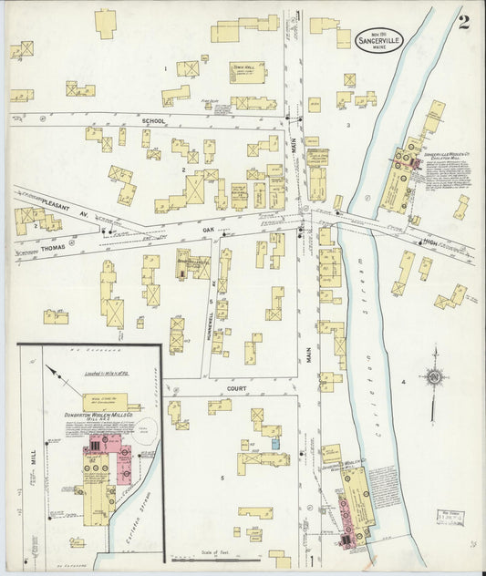 Sanborn Fire Insurance Map from Sangerville, Piscataquis County, Maine (1911), Sheet #0002 - Historic Sanborn Fire Insurance Map Print, vintage old map wall art, antique decor, genealogy gift, Maine Maine map