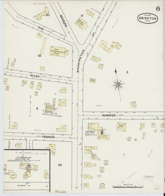 Sanborn Fire Insurance Map from Abington, Plymouth County, Massachusetts (1891), Sheet #0006 - Historic Sanborn Fire Insurance Map Print, vintage old map wall art, antique decor, genealogy gift, Massachusetts Massachusetts map