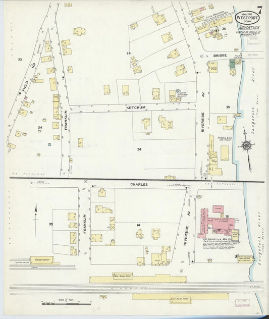 Sanborn Fire Insurance Map from Westport, Fairfield County, Connecticut (1910), Sheet #0007 - Historic Sanborn Fire Insurance Map Print, vintage old map wall art, antique decor, genealogy gift, Connecticut Connecticut map