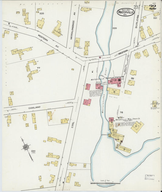 Sanborn Fire Insurance Map from Waterville, Kennebec County, Maine (1921), Sheet #0022 - Historic Sanborn Fire Insurance Map Print, vintage old map wall art, antique decor, genealogy gift, Maine Maine map