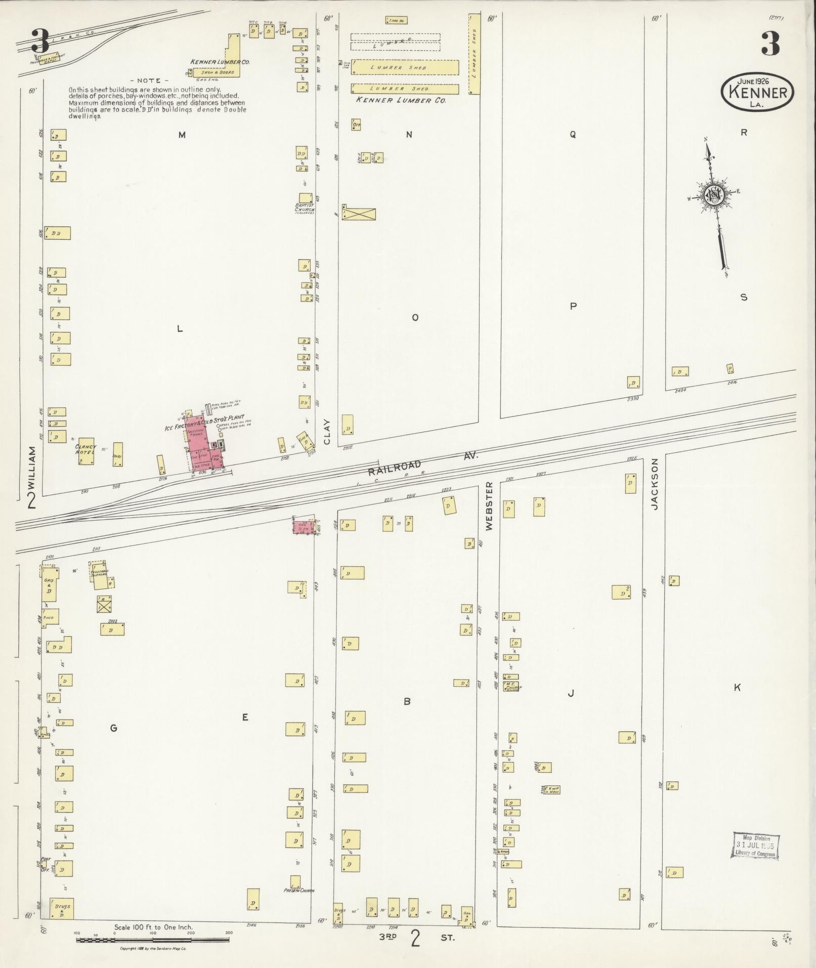 Sanborn Fire Insurance Map from Kenner, Jefferson Parish, Louisiana (1926), Sheet #0003 - Historic Sanborn Fire Insurance Map Print, vintage old map wall art, antique decor, genealogy gift, Louisiana Louisiana map