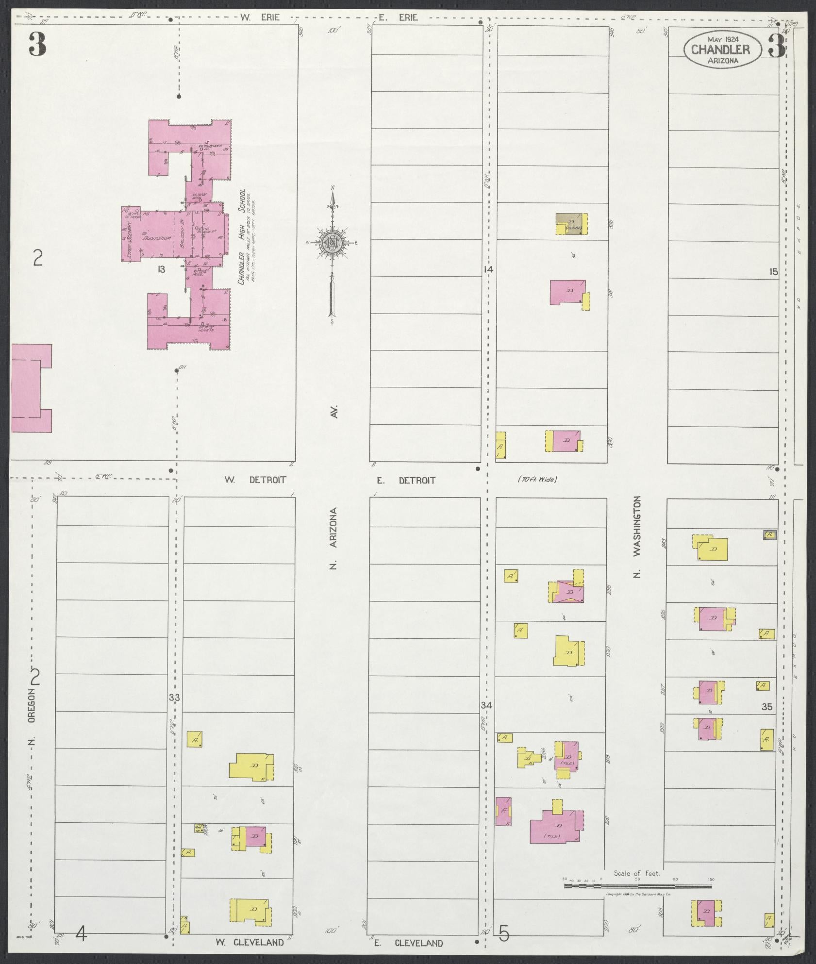 Sanborn Fire Insurance Map from Chandler, Maricopa County, Arizona (1924), Sheet #0003 - Historic Sanborn Fire Insurance Map Print, vintage old map wall art, antique decor, genealogy gift, Arizona Arizona map
