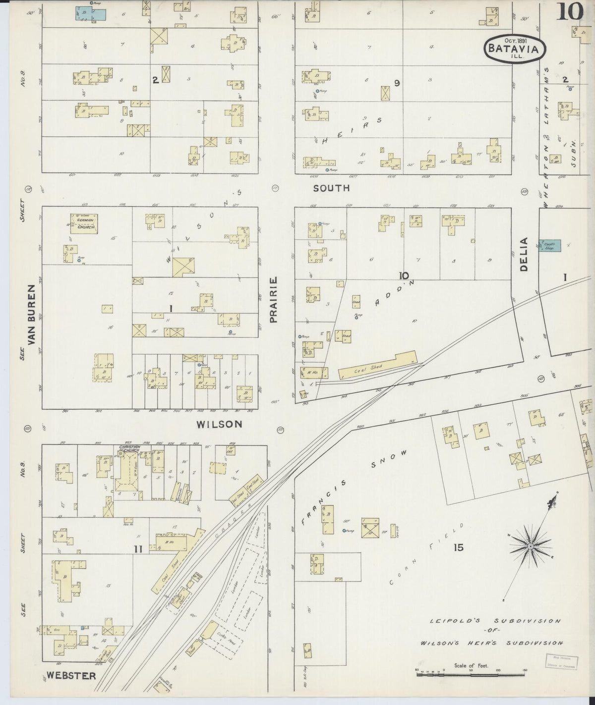 Sanborn Fire Insurance Map from Batavia, Kane County, Illinois (1891), Sheet #0010 - Complete Map Set gallery image, historic Sanborn map, vintage wall art, Illinois Illinois