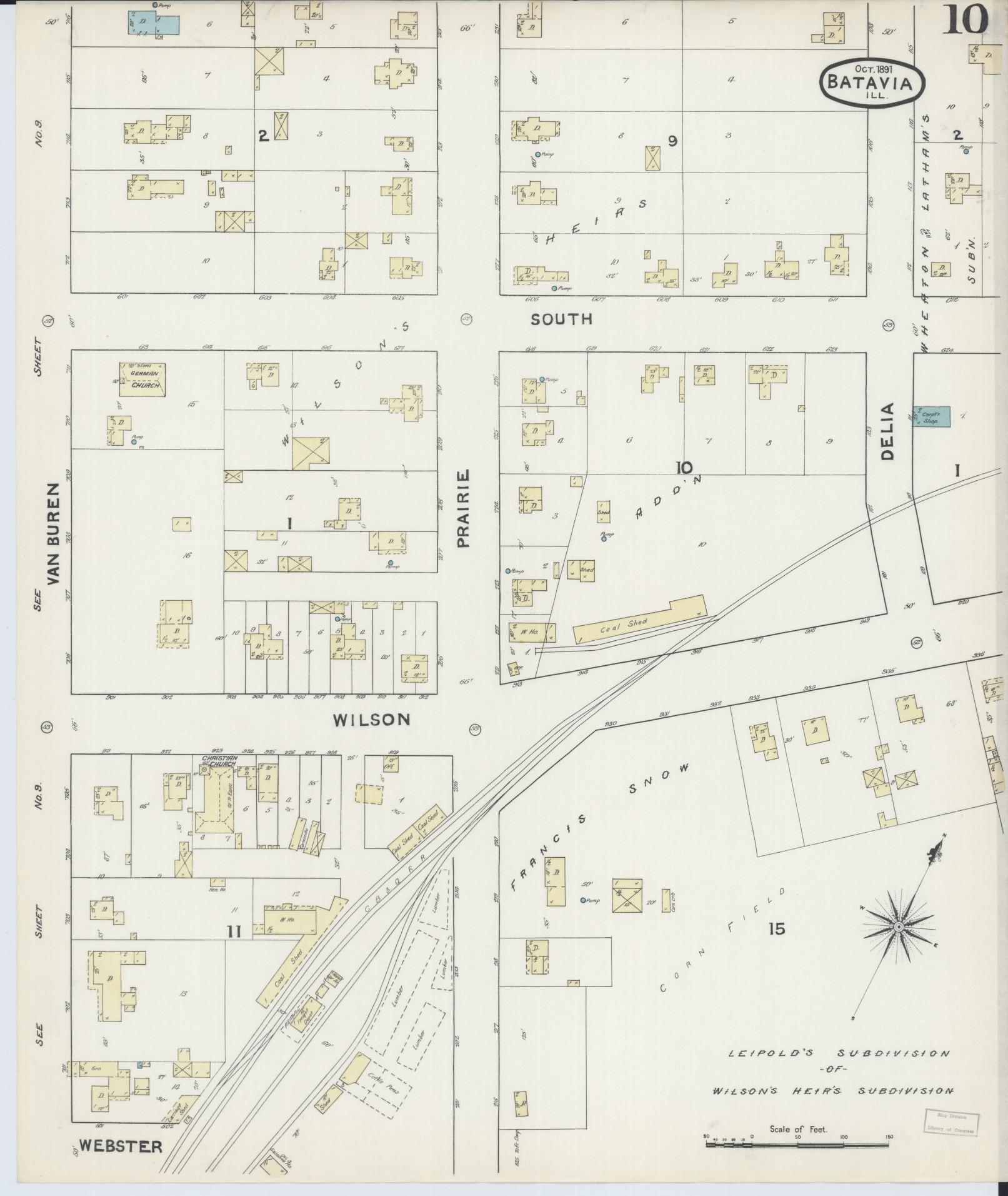 Sanborn Fire Insurance Map from Batavia, Kane County, Illinois (1891), Sheet #0010 - Complete Map Set gallery image, historic Sanborn map, vintage wall art, Illinois Illinois